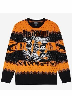 BOXLUNCH x HAIKYU!! NWOT Karasuno Crows Chibi Team Holiday Sweater